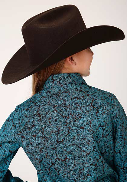 Roper Girl Amarillo Snap All Over Agave Paisley Blue - Broken horn