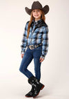 Roper Girls Fancy Applique Blue and Navy Plaid Blue - Broken horn