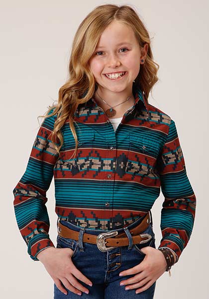 Roper Girls Snap Ombre Aztec Horizontal Rust - Broken horn