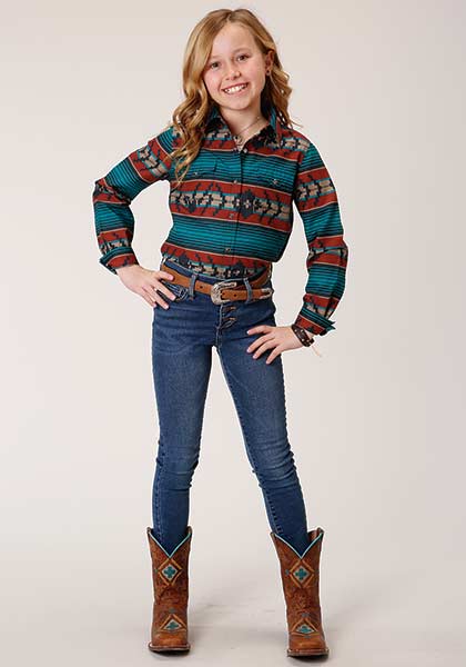Roper Girls Snap Ombre Aztec Horizontal Rust - Broken horn