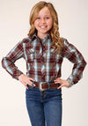 Roper Girls Snap Shirt Southwest Plaid Wine - Broken horn