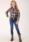 Roper Girls Snap Shirt Southwest Plaid Wine - Broken horn