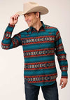 Roper Men's Horizontal Print Design Ombre Aztec Rust - Broken horn