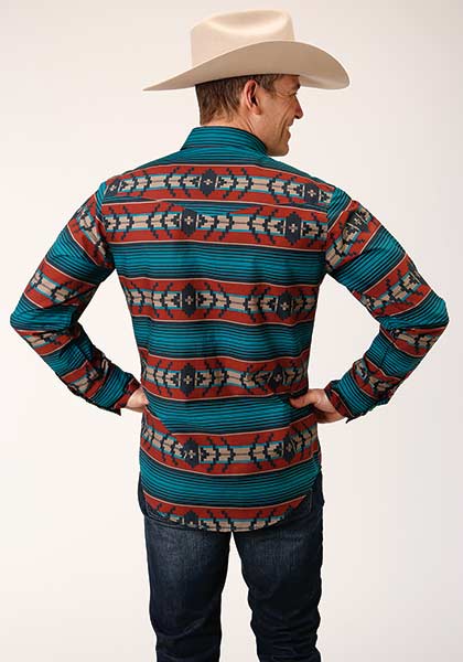 Roper Men's Horizontal Print Design Ombre Aztec Rust - Broken horn