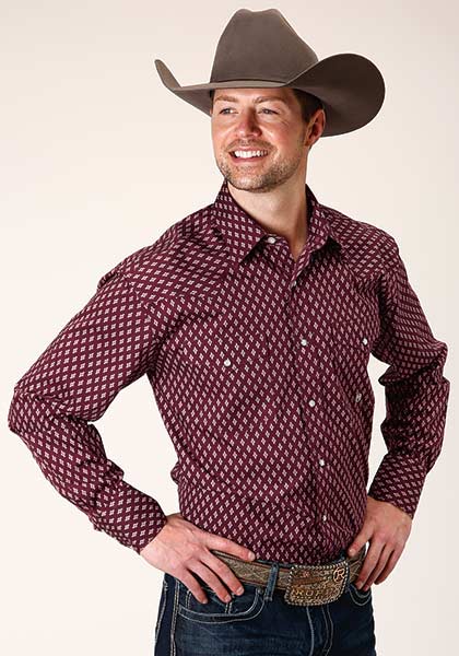 Roper Men's Long Sleeve Amarillo All Over Print - Broken horn