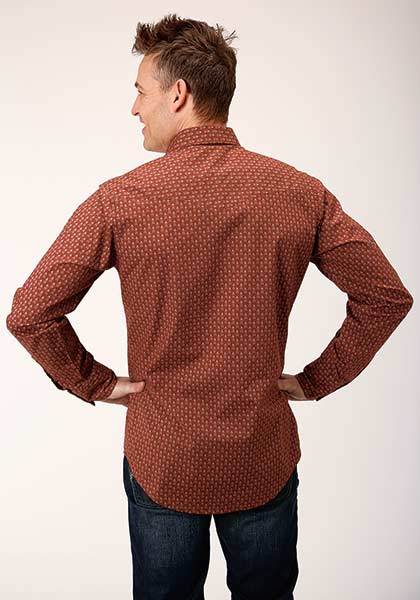 Roper Men's Performance All Over Print Geo Brown - Broken horn
