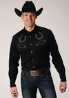 Roper Men's Poly Rayon Retro Shirt Black - Broken horn