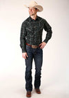 Roper Men's Shirt Snap Woven Plaid Forest and Navy - Broken horn