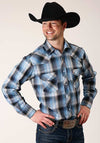 Ropers Men's Long Sleeve Snap Blue Plaid - Broken horn