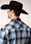 Ropers Men's Long Sleeve Snap Blue Plaid - Broken horn