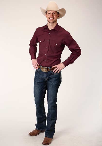 Ropers Men's Long Sleeve Solid Color Wine - Broken horn
