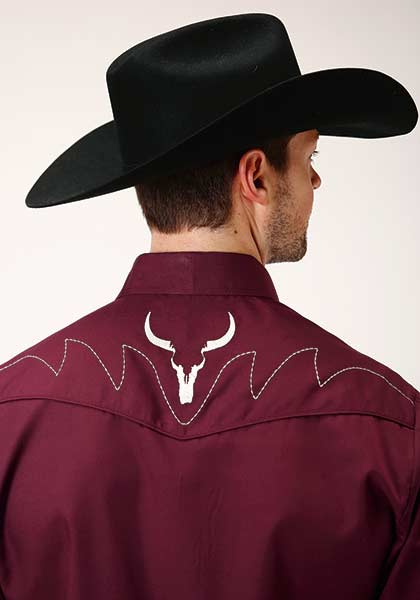Ropers Men's Long Sleeve Western Shirt Smile Pockets - Broken horn