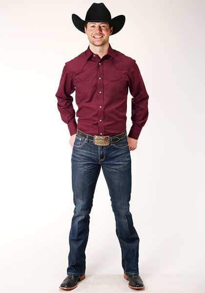 Ropers Men's Long Sleeve Western Shirt Smile Pockets - Broken horn