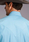 Back view of Roper Candy Stripe long sleeve shirt with two chest pockets, featuring a classic Stetson design and button cuffs.