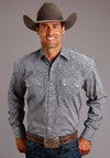 Stetson Mens Snap 2 Pocket Vintage Vine Blue - Broken horn