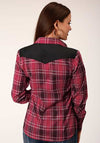 Roper Womens Snap Shirt Bright Red Plaid Shirt - Broken horn
