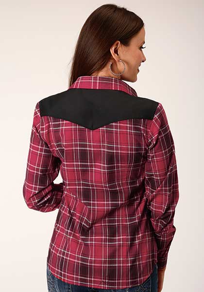 Roper Womens Snap Shirt Bright Red Plaid Shirt - Broken horn