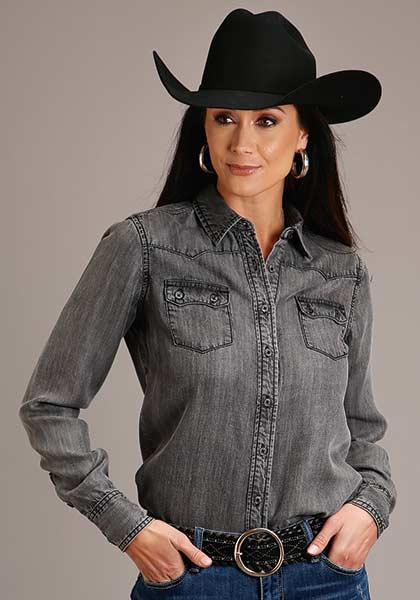 Stetson Boyfriend Fit Button Denim Black - Broken horn