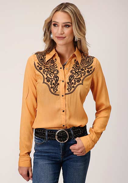 Roper Women's Long Sleeve Shirt - Yellow - Broken horn