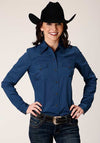 Roper Women's Snap Shirt Solid Blue - Broken horn