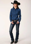 Roper Women's Snap Shirt Solid Blue - Broken horn