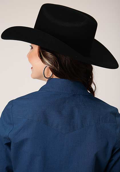 Roper Women's Snap Shirt Solid Blue - Broken horn