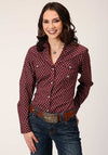 Roper Womens Amarillo Snap All Ove Print Point Diamond Wine - Broken horn