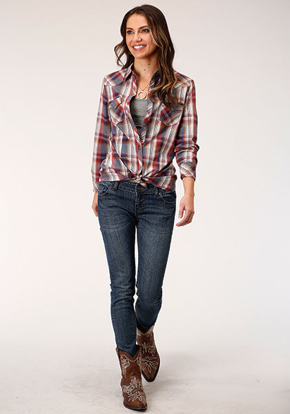 Roper Womens Honor Plaid - Red/Blue - Broken horn