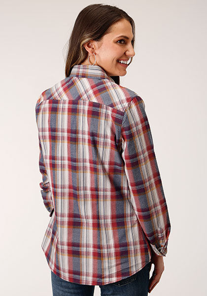 Roper Womens Honor Plaid - Red/Blue - Broken horn