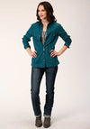 Roper Womens Shirt All Over Diamond Print Green - Broken horn