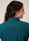 Roper Womens Shirt All Over Diamond Print Green - Broken horn