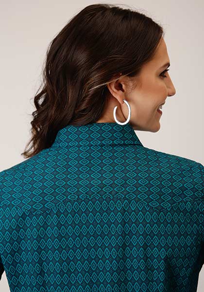 Roper Womens Shirt All Over Diamond Print Green - Broken horn