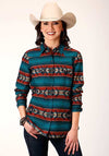 Roper Womens Shirt Horizontal Print Ombre Aztec Rust - Broken horn
