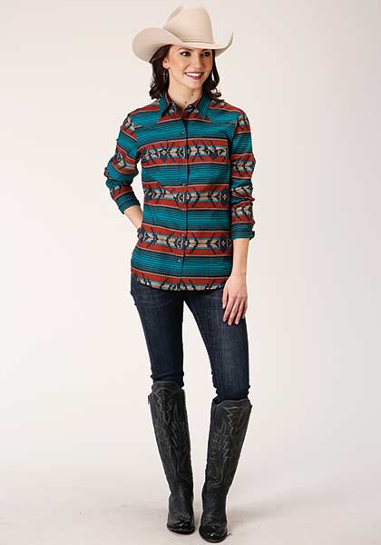 Roper Womens Shirt Horizontal Print Ombre Aztec Rust - Broken horn
