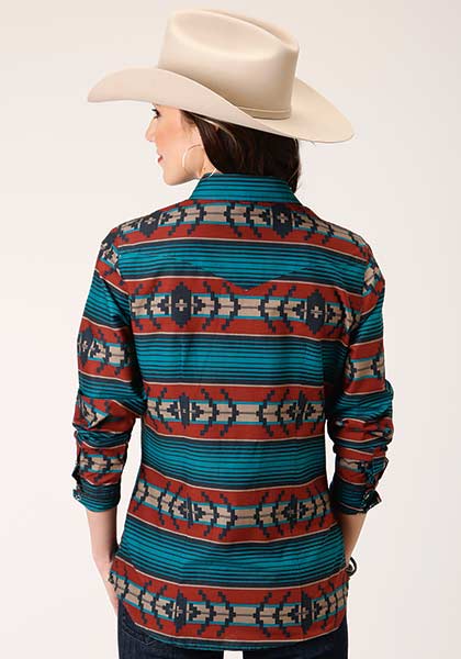 Roper Womens Shirt Horizontal Print Ombre Aztec Rust - Broken horn