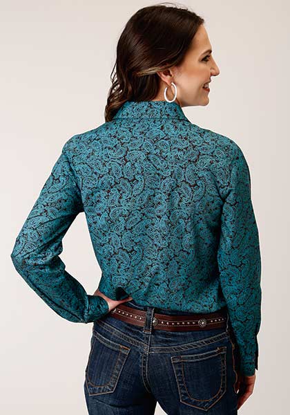 Roper Womens Shirt Snap Amarillo Snap All Over Agave Paisley Turquoise - Broken horn