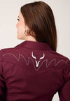 Roper Womens Snap Embroidery Broadcloth Wine - Broken horn