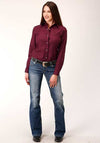 Roper Womens Snap Embroidery Broadcloth Wine - Broken horn