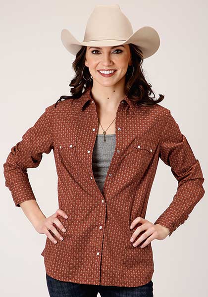 Roper Womens Snap Shirt All Over Print Arrow Geo Brown - Broken horn