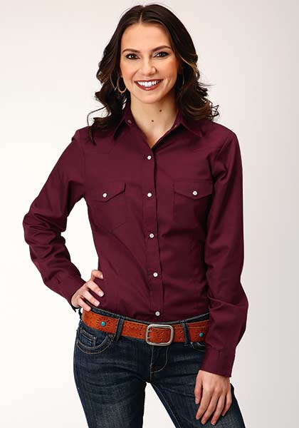 Roper Womens Snap Solid Wine - Broken horn