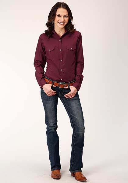 Roper Womens Snap Solid Wine - Broken horn