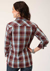 Roper Womens Snap Southwest Plaid Shirt Wine - Broken horn
