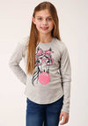 Roper Girls Knit Tee Shirt Grey - Broken horn