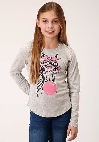 Roper Girls Knit Tee Shirt Grey - Broken horn