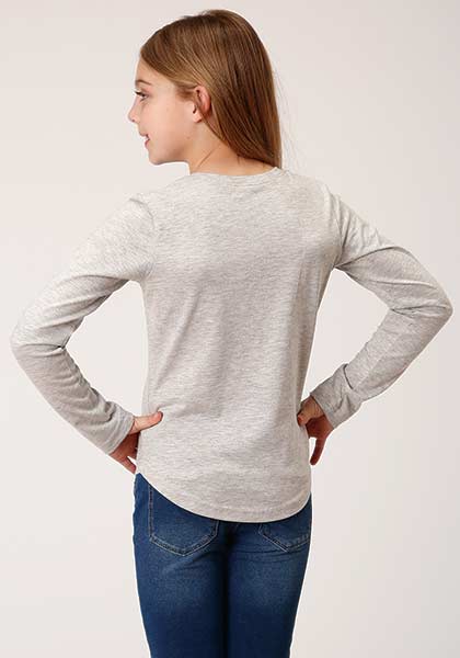 Roper Girls Knit Tee Shirt Grey - Broken horn