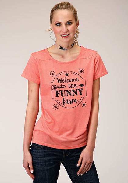Roper Womens Pink Jersey Knit Tee - Pink - Broken horn