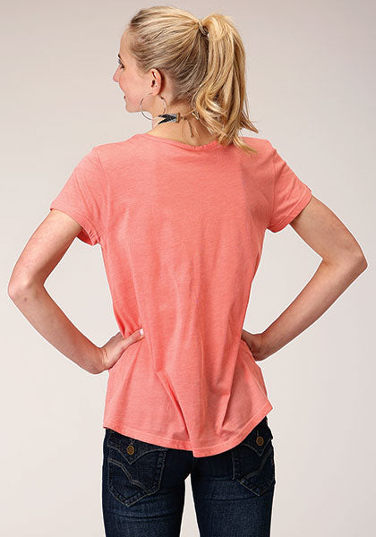 Roper Womens Pink Jersey Knit Tee - Pink - Broken horn