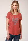 Roper Womens Printed Knit Tee - Red - Broken horn