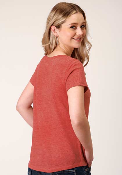 Roper Womens Printed Knit Tee - Red - Broken horn