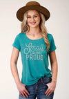 Roper Womens Printed Knit Tee Turquoise - Broken horn